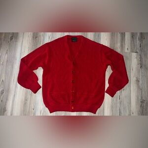 Vintage 80s JCPenney Knit V-Neck Button-Up Cardigan Red Acrylic Large